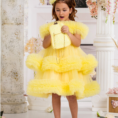 KABARIK TÜLLÜ KIZ ÇOCUK ELBİSE