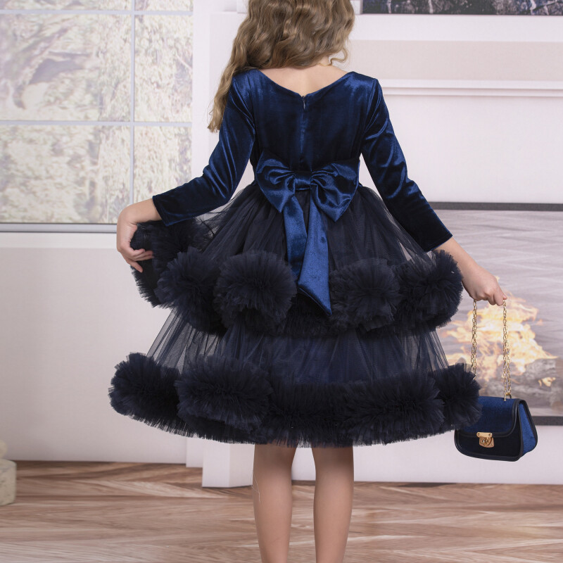 KIZ ÇOCUK TÜLLÜ KADİFE ELBİSE