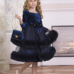 KIZ ÇOCUK TÜLLÜ KADİFE ELBİSE